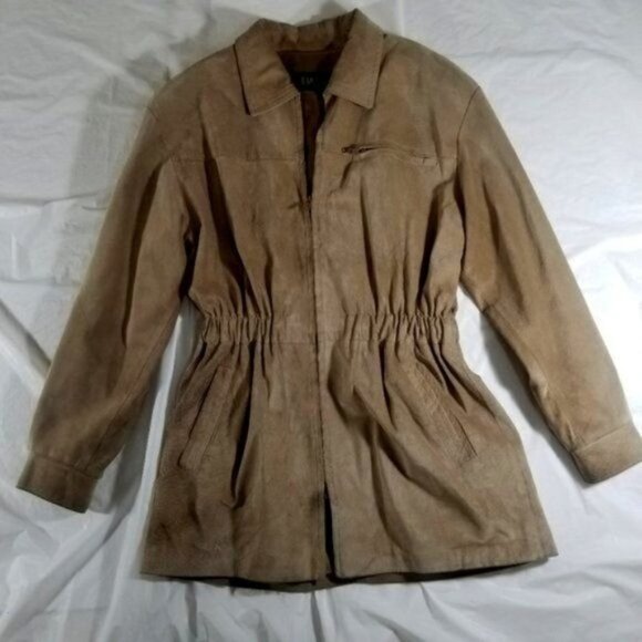 Danier Vintage Ruched Waist Tan Leather Jacket - Picture 1 of 6
